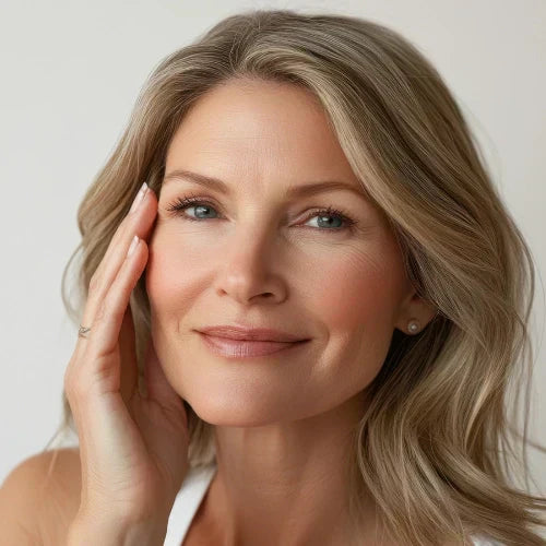 Woman confidently embracing her skin as she ages.