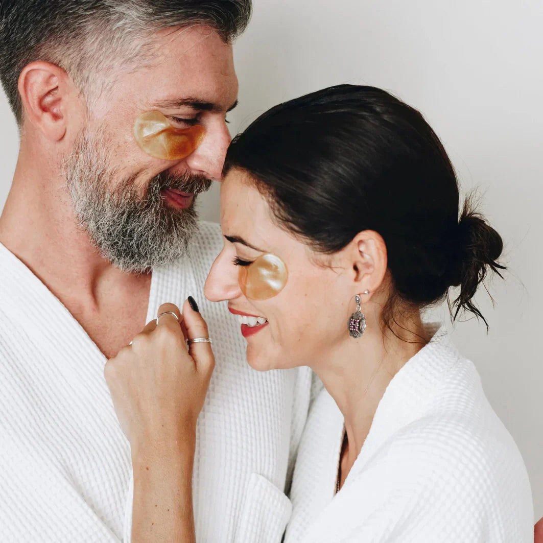 man and woman over 40 years old bonding over their skincare routine.