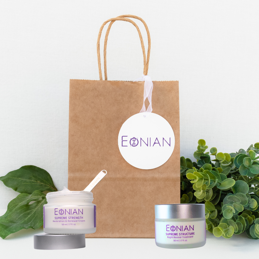 Eonian skincare supreme strength, supreme structure, women skincare for aging skin, clean natural ingredient skincare, clean night cream for women, skincare gift for women