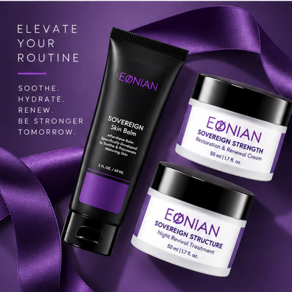 complete 3-step skincare routine for men over 40 needing firmness, soothing and calming care.